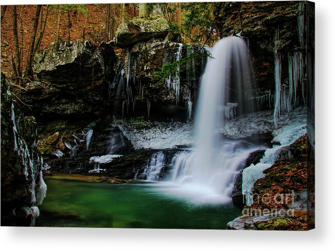 Cloudland Canyon State Park Acrylic Print featuring the photograph Wintery Waterfalls crop by Barbara Bowen
