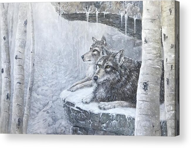 Wolves Acrylic Print featuring the painting Wolves - Friends Forever by ML McCormick