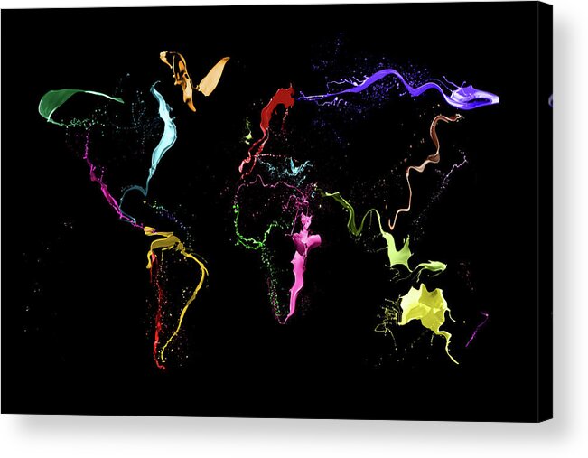 World Map Acrylic Print featuring the digital art World Map Abstract Paint by Michael Tompsett