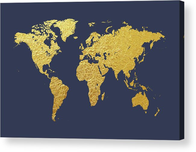 World Map Gold Foil Acrylic Print By Michael Tompsett
