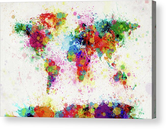 World Map Paint Splashes Acrylic Print featuring the digital art World Map Paint Drop by Michael Tompsett