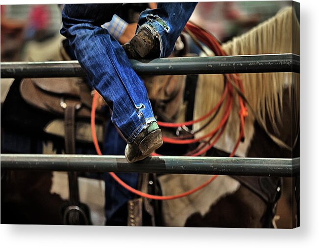 Cowboy Acrylic Print featuring the photograph Worn Denim and Boots by Toni Hopper