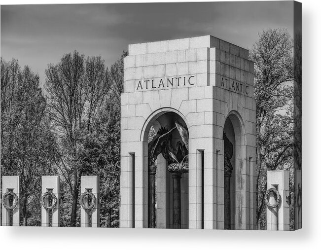 World War Ii Memorial Acrylic Print featuring the photograph WWII Atlantic Memorial BW by Susan Candelario