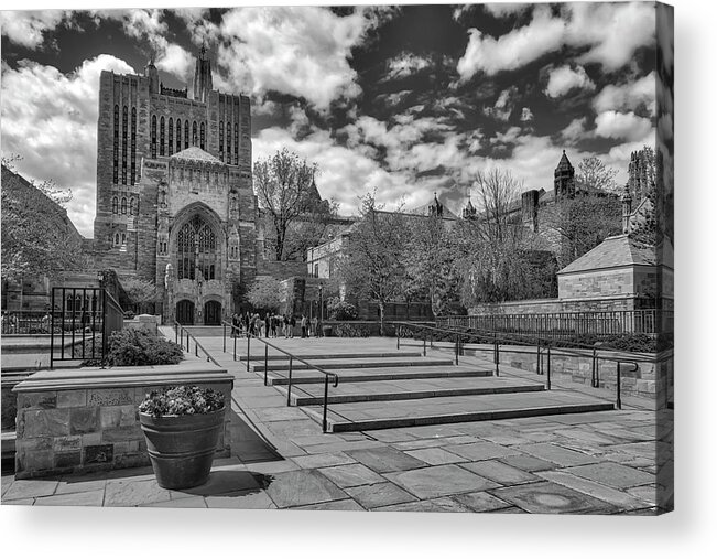 Yale University Acrylic Print featuring the photograph Yale University Sterling Library II BW by Susan Candelario