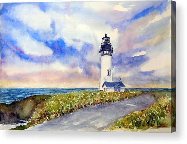 Yaquina Head Lighthouse Acrylic Print featuring the painting Yaquina Head Lighthouse - Springtime by Anna Jacke