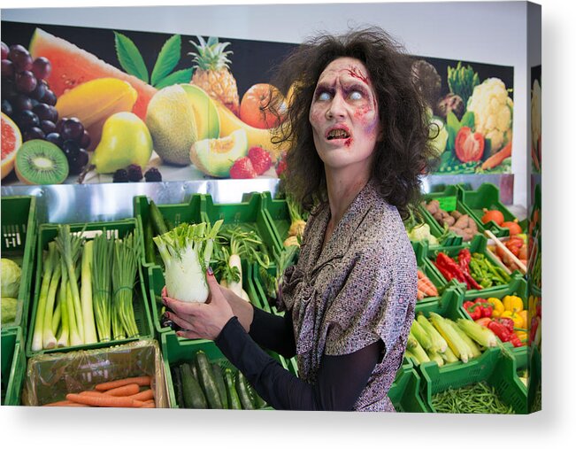 Zombie Acrylic Print featuring the photograph Zombie woman shopping vegetables by Matthias Hauser