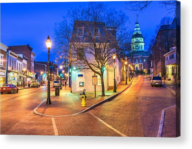 Landscape Acrylic Print featuring the photograph Annapolis, Maryland, Usa Downtown #1 by Sean Pavone