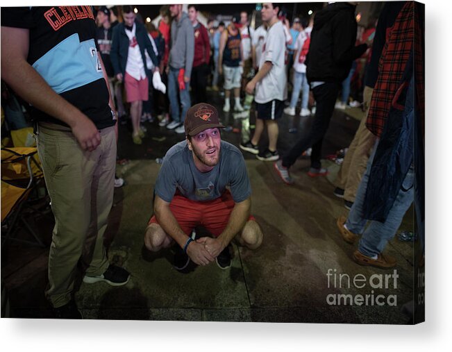 Facial Expression Acrylic Print featuring the photograph Cleveland Indians Fans Gather To The #1 by Justin Merriman