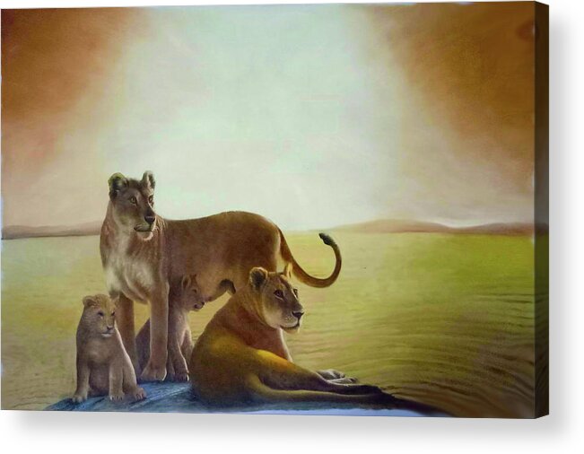  Acrylic Print featuring the painting Desert Lions 2 #1 by Michael Pittas