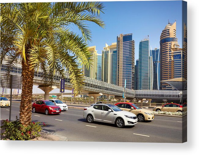Cityscape Acrylic Print featuring the photograph Dubai Transport - Sheikh Al Zayed Road #1 by Jan Wlodarczyk
