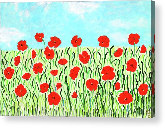 Poppies Acrylic Print featuring the painting Everythings Popping Up Poppies by Deborah Boyd