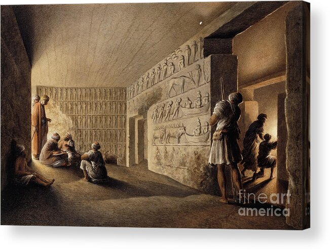18th Century Acrylic Print featuring the painting Figures In Egyptian Tombs by Luigi Mayer