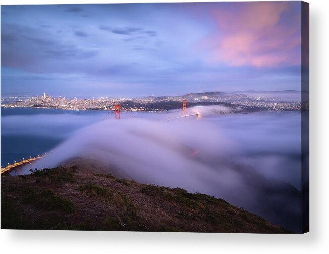 Landscape Acrylic Print featuring the photograph Ggb Low Fog #1 by Chengming