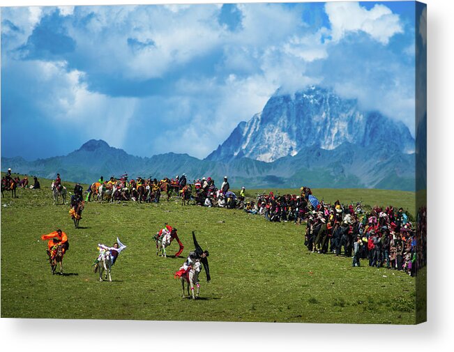 Horse Acrylic Print featuring the photograph Horse Race In Tibet, Sichuan, China #1 by Ducoin David