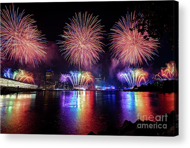 Architecture Acrylic Print featuring the photograph July 4th Fireworks in New York by Stef Ko