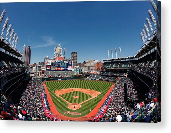 American League Baseball Acrylic Print featuring the photograph Kansas City Royals V Cleveland Indians by Joe Robbins