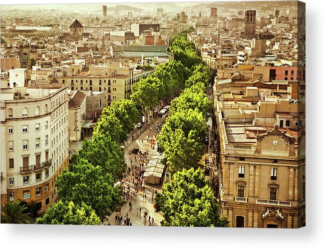 Catalonia Acrylic Print featuring the photograph La Rambla Barcelona #1 by Nikada