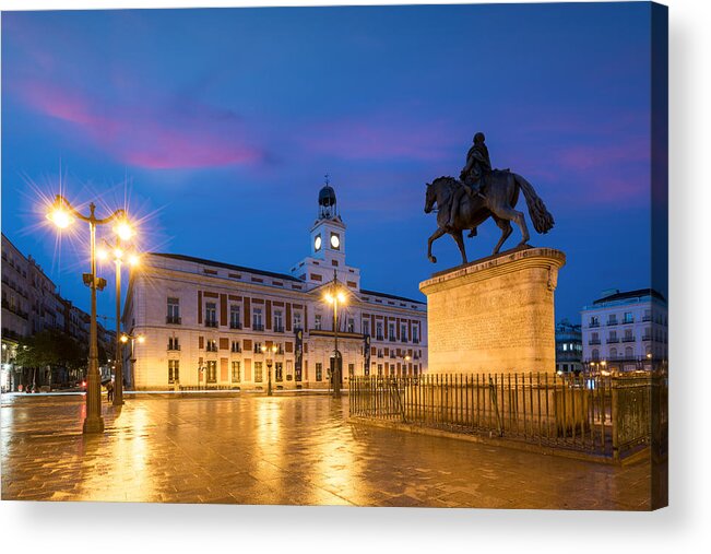 Landscape Acrylic Print featuring the photograph Madrid Cityscape At Night. Landscape #1 by Prasit Rodphan