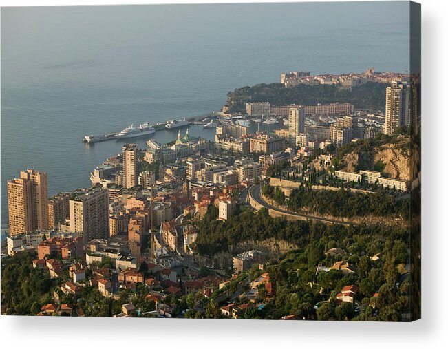 Dawn Acrylic Print featuring the photograph Monaco Cityscape, Elevated View #1 by Christoph Rosenberger