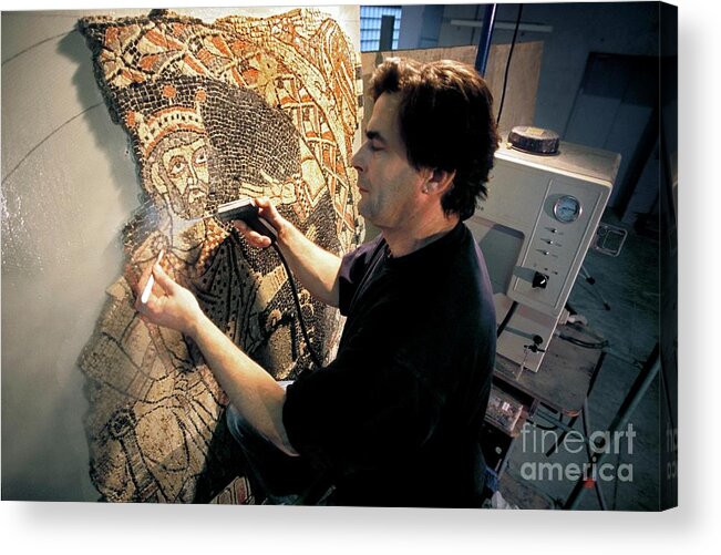Archaeological Acrylic Print featuring the photograph Mosaic Restoration #1 by Patrick Landmann/science Photo Library
