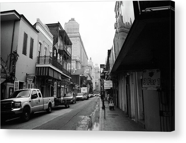 America Acrylic Print featuring the photograph New Orleans Bourbon Street 2004 BW #45 by Frank Romeo