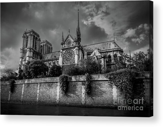 Black And White Acrylic Print featuring the photograph Notre Dame at the Seine, Paris 2016 #1 by Liesl Walsh