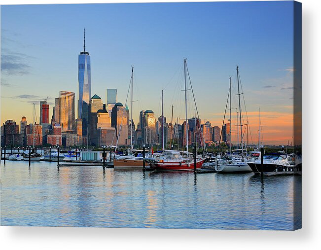 Estock Acrylic Print featuring the digital art Nyc Skyline & Marina #1 by Riccardo Spila