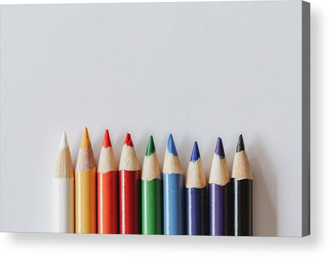 Rainbow Colored Pencils Lined Up on White Background Photograph by