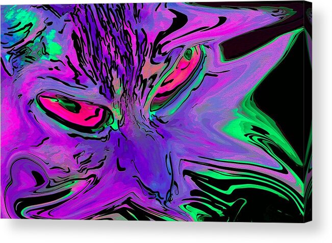 Super Duper Acrylic Print featuring the digital art Super Duper Crazy Cat Purple #1 by Don Northup