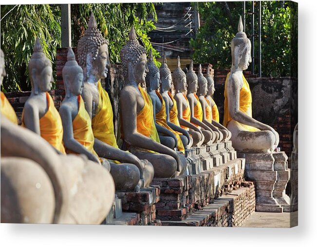 Estock Acrylic Print featuring the digital art Thailand, Central Thailand, Ayutthaya, Wat Yai Chai Mongkol, Buddha Statues #1 by Luigi Vaccarella