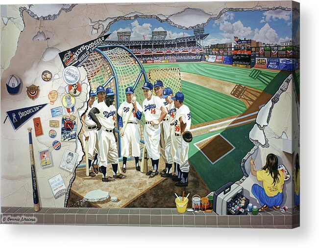 Baseball Acrylic Print featuring the painting The Brooklyn Dodgers in Ebbets Field #1 by Bonnie Siracusa
