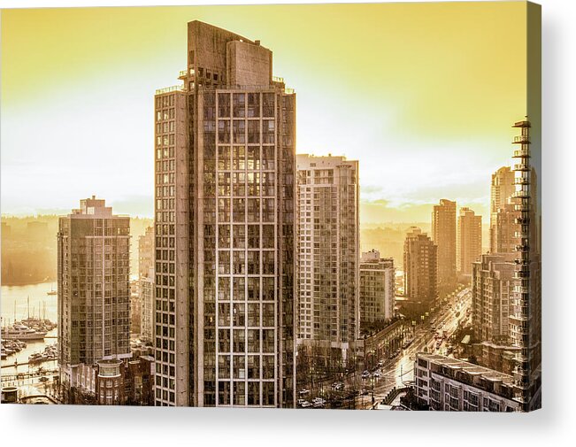 Architecture Acrylic Print featuring the photograph Downtown Yaletown Twilight Thunder Storm - Vancouver British Columbia Canada Summer by Neptune - Amyn Nasser Photographer