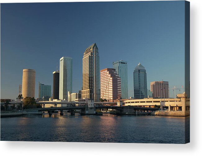 Downtown District Acrylic Print featuring the photograph Usa, Florida, Tampa Skyline With by Guy Vanderelst