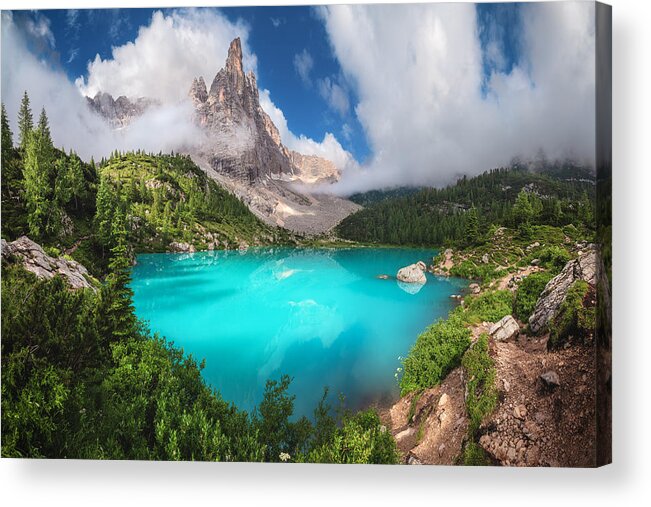 Sorapis Acrylic Print featuring the photograph Veneto - Lago Di Sorapis Panorama by Jean Claude Castor