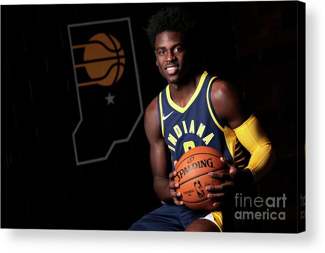 Aaron Holiday Acrylic Print featuring the photograph 2018-19 Indiana Pacers Media Day #11 by Ron Hoskins