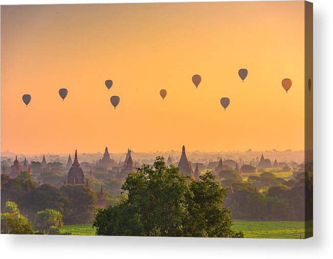 Landscape Acrylic Print featuring the photograph Bagan, Myanmar Ancient Temple Ruins #13 by Sean Pavone