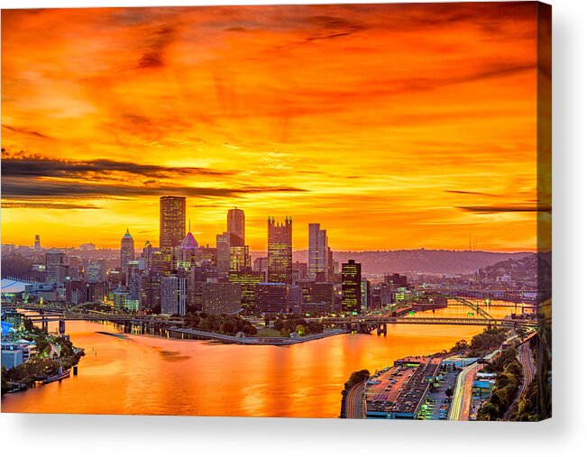 Landscape Acrylic Print featuring the photograph Pittsburgh, Pennsylvania, Usa Skyline #18 by Sean Pavone