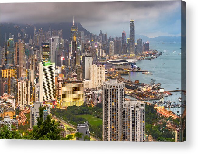 Landscape Acrylic Print featuring the photograph Hong Kong, China Skyline From Victoria #2 by Sean Pavone