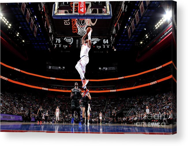 Dennis Smith Jr Acrylic Print featuring the photograph New York Knicks V Detroit Pistons by Brian Sevald