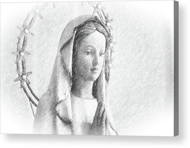 Blessed Virgin Mary Acrylic Print featuring the photograph pencil sketch with vignette of Blessed Virgin Mary #2 by Vivida Photo PC
