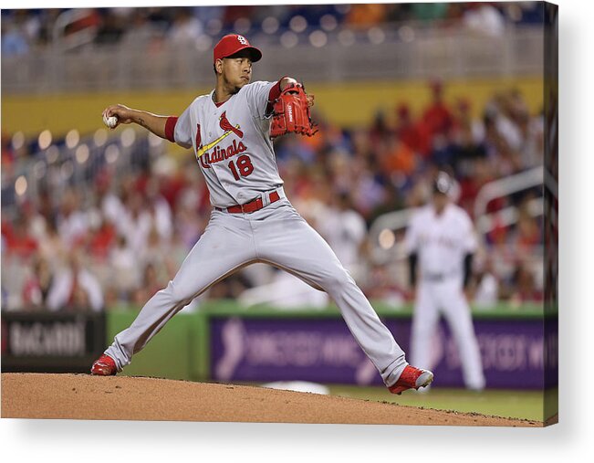 St. Louis Cardinals Acrylic Print featuring the photograph St Louis Cardinals V Miami Marlins by Rob Foldy