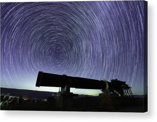 Astronomy Acrylic Print featuring the photograph Star Trails Over An Old Quarry Oven, In The Negev Deser #2 by Ran Dembo