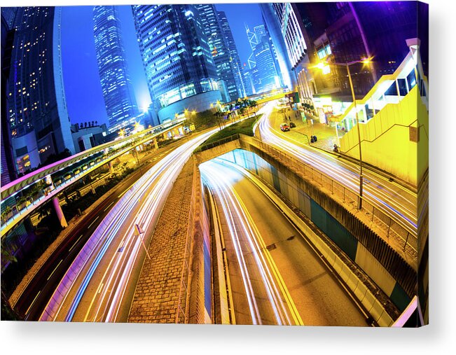 Chinese Culture Acrylic Print featuring the photograph Traffic In City At Night #2 by Loveguli