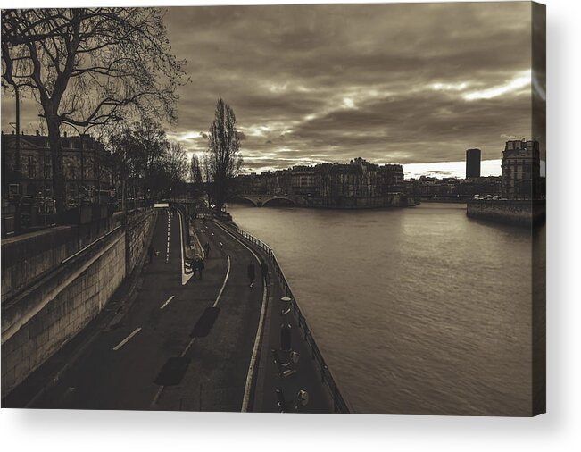 Seine Acrylic Print featuring the photograph Walking Along The Seine At Sunset #2 by Mountain Dreams
