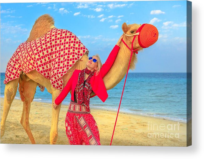 Camel Acrylic Print featuring the photograph Woman with camel #2 by Benny Marty