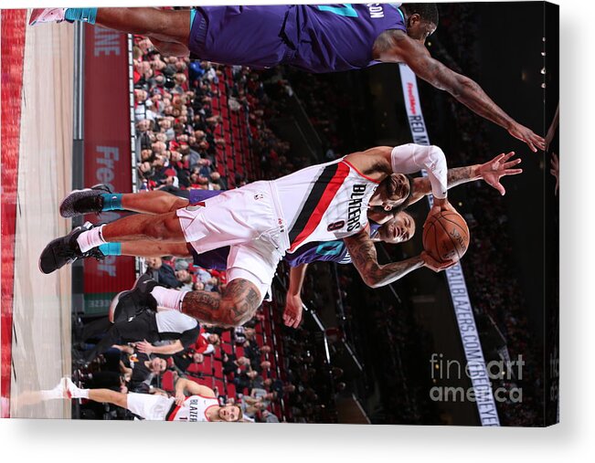 Nba Pro Basketball Acrylic Print featuring the photograph Charlotte Hornets V Portland Trail by Sam Forencich