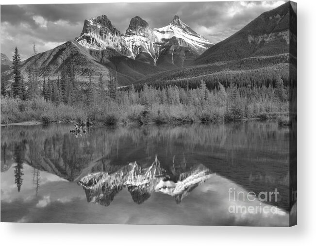 Three Sisters Acrylic Print featuring the photograph 3 Sisters Afternoon Reflections Black And White by Adam Jewell