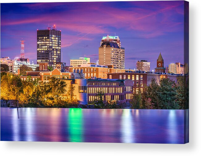 Cityscape Acrylic Print featuring the photograph Manchester, New Hampshire, Usa Skyline #4 by Sean Pavone