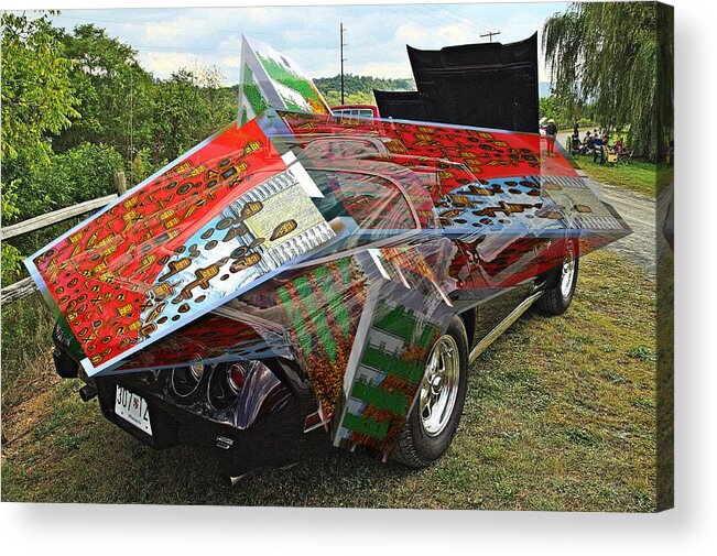 Cars Acrylic Print featuring the digital art Old car with 3D text boxes #4 by Karl Rose