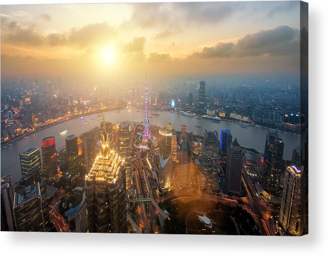 Landscape Acrylic Print featuring the photograph Shanghai Skyline City Scape, Shanghai #4 by Prasit Rodphan